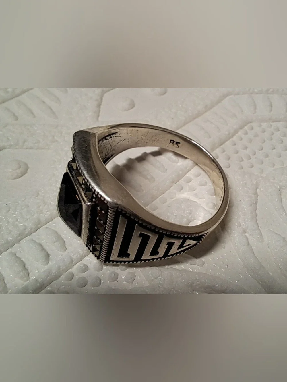 Vintage Art Deco 925 Sterling Silver Black Onyx Signet Ring Size 10.5